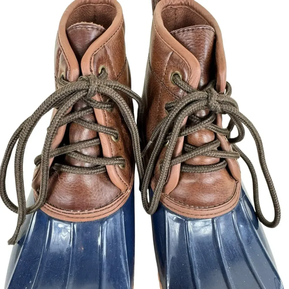 Capelli Brown Navy Rubber Faux Leather Lace Up Ankle Duck Boot Winter Size 6